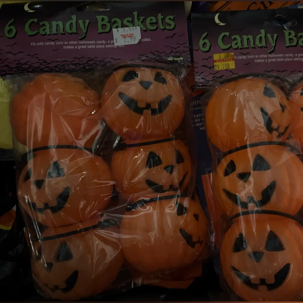 2 Halloween Orange Pumpkin Candy Baskets - Set of 6